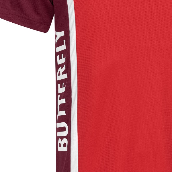 Butterfly Saijo T-Shirt - Red - Front - Side - Close-Up